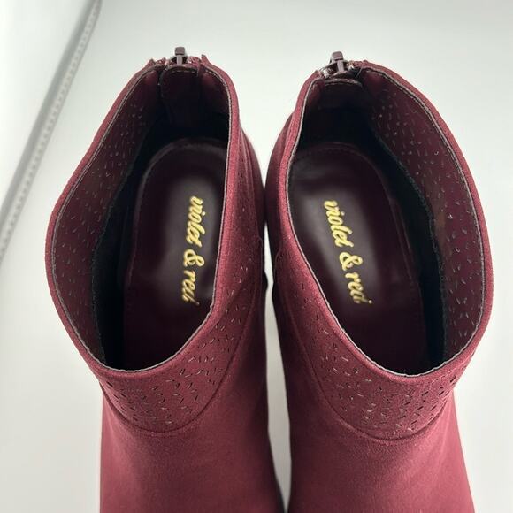 Boots Violet & Red Burgundy Wine Cutout Ankle Boho Bootie Size 7.5 Heel 3” - Picture 7 of 10